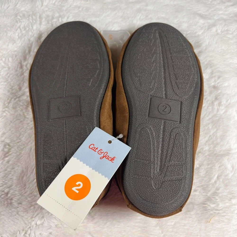 Cat &‎ Jack Kids Moccasin Slippers Brown Size 2 Sherpa Lined Cozy